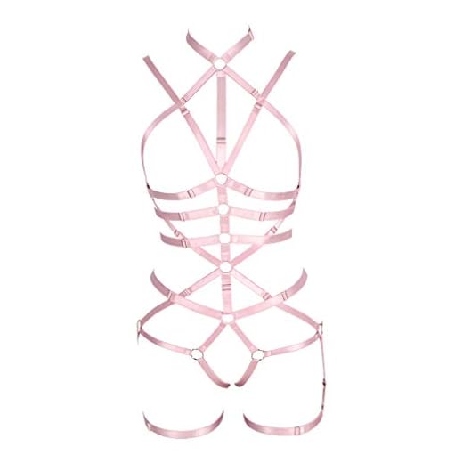 BBOHSS Conjunto de Sujetador de arnés Corporal para Mujer, Conjunto de cinturón de Liga de Carnaval, Sujetador Superior Hueco elástico, Disfraz de Baile gótico Punk (Rosa)