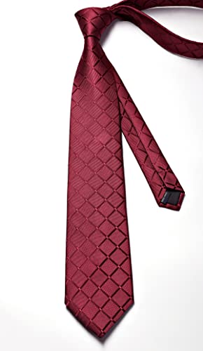 Image of Enlision Ties for Men Plaid Stripe Tie Handkerchief Woven Classic Formal Necktie Pocket Square Clip Set