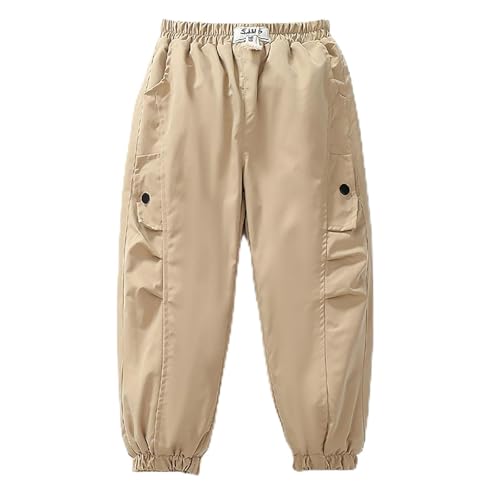 Cargo Pants for Boys Casual Solid Color Elastic Waist Fleece Trousers with Multi Pockets Soft Comfy Warm Pants 4-15Y