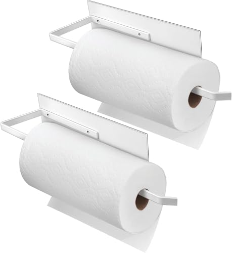 Image of OrganizeMee Magnetic Towel Holder | Kitchen Tissue Roll Holder Aluminium Foil Rolls, Plastic Wrap Paper Towel Holders | Multipurpose Organizer | Can Stick to Fridge, Oven Washing Machine 2NOS (White)