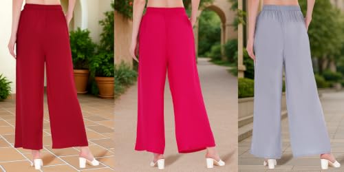 Image of Buy That Trendz Palazzo Pants for Women Rayon Elasticated Regular Fit Flared Wide Leg M to 6XL Pack of 3