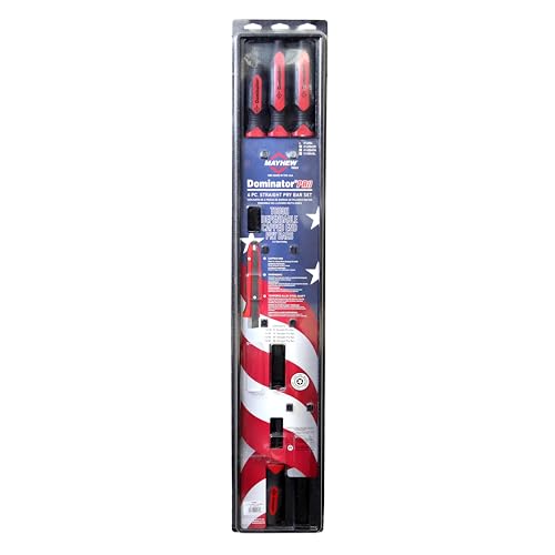 Image of Mayhew Tools 14064 Dominator Pro Pry Bar, Red, 4-Piece | Set of 8 inch, 12 inch, 25 inch & 36 inch Straight Pry Bars
