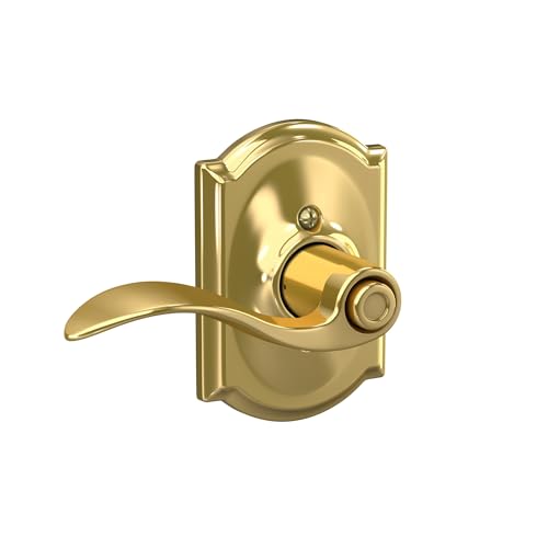 Image of SCHLAGE Accent Lever with Camelot Trim Bed and Bath Lock in Bright Brass