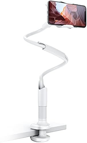 Cell Phone Holder for Bed, Lamicall Flexible Holder - Gooseneck 360 Long Arm Clamp Bracket Mount Stand for iPhone 14 Pro Max Plus, 13 12 Pro Max Mini, 11 Pro Xs XR X 8, Samsung, Smartphones - White