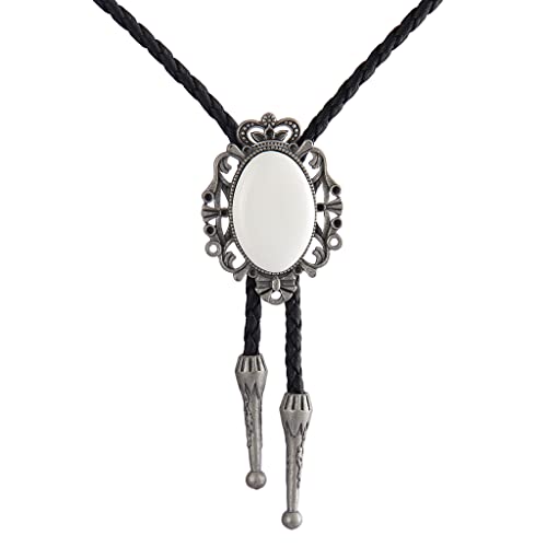 Image of GelConnie Bolo Tie for Men Women Western Cowboy Turquoise Leather Necktie | Natural Stone Bolo Tie Necklace for Women Rodeo Cowboy Leather Necktie Native American Western Cowgirl Ties Adjustable Cord