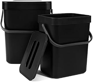 Spesh 2 Pcs (3L+5L) Food Waste Bins Hanging Trash Cans with Lid Small Food Waste Caddy Under Sink Bins for Kitchen, Bathroom, Office(Black)