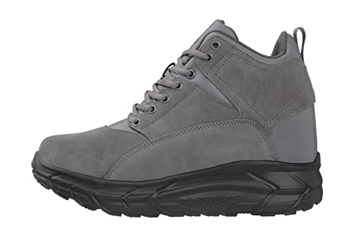 CALTO Men's Invisible Height Increasing Elevator Shoes - Grey Lace-up High-Top Hiking Style Sneaker Boots - 4 Inches Taller - S22800 - Size 6 D(M) US3