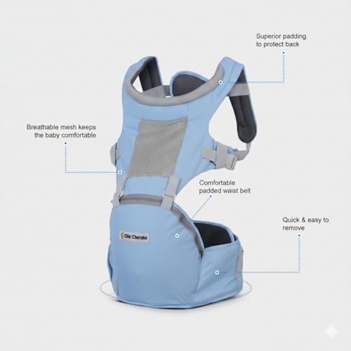 Image of Baby Carrier with Hip Seat, Ergonomic 4 in 1 Carrier Positions, Newborn to Toddler Adjustable Baby Carrier for 4-36 Months, Comfortable Padded Straps, Supports Up to 15 kg (Sky Blue)