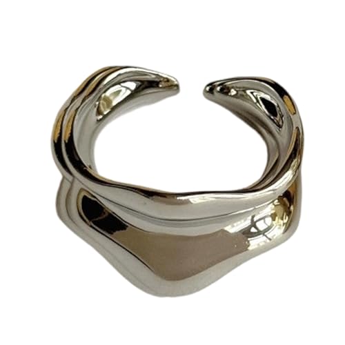 [�|�[�����h] Smooth Waved Line Rings Korean Minimalist Styles Adjustable Open Band Gold Plated Alloy Jewelry for Women Daily Wear Wav