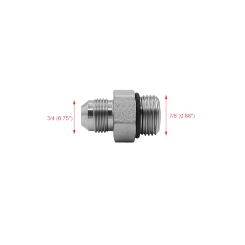 Image of (2-PACK) 6400-08-10-O Hydraulic Hose Adapter Fitting 1 /2 inch Male JIC 37 Flare (3 /4 inch-16UNF) x 5 /8 inch Male O-Ring Boss (7 /8 inch-14UNF) SAE Straight Pipe Joints Tube Connector Carbon Steel