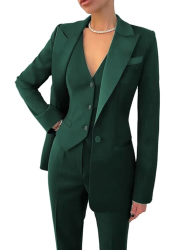 Elegant Hunt Green Pants Suit Set for Women – 3-Piece Professional Outfit by YSMLOIU, Size 16