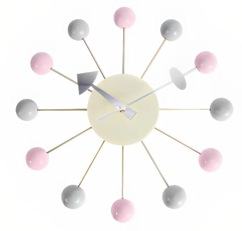 Aurtem Mid Century Wall Clock -Replica George Nelson Ball Clock for Retro Modern Decor (13) (Pink+Grey)