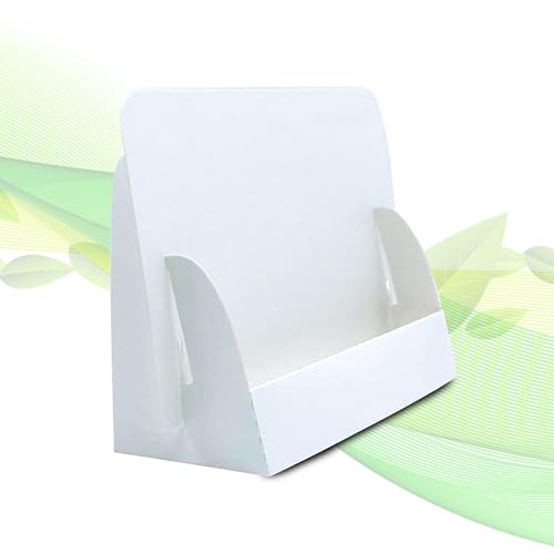 thefoldstands Lot de 5 présentoirs pliables « Blanc Design » - Écologiques - Pour prospectus DIN A6 - 14,8 x 10,5 cm - En carton FSC blanc - Utilisation à...