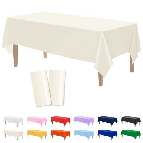 Image of Kopokita 2 Pack Ivory Plastic Tablecloths Disposable 54 x 108 Inch