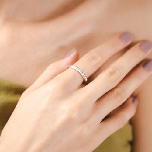 Moissanite Wedding Bands for Women Men|18k White Gold Vermeil Sterling Silver|Half Eternity Lab Created Diamond Band Ring|Scratch Resistant & Hypoallergenic|Non Tarnish Comfort Fit4