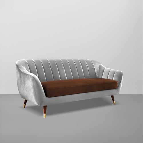 Image of Casaliving Anyse 3 Seater Sofa Set for Living Room (Brown Grey Fabric) Premium Fabric Sofa