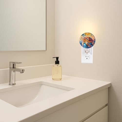 Image of Sea Turtle Night Light - Real Glass Stained Glass Styled Plug-in Wall Light for Vertical Outlets, Perfect Ocean-Themed Gift for Beach Lovers and Coastal Homes