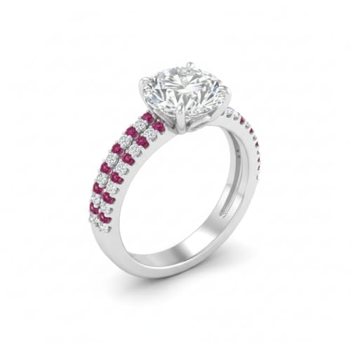 Image of Choose Your Gemstone Hidden Diamond CZ Wedding Set 925 Sterling Silver Round Shape Wedding Ring Sets Minimal Modern Design Birthday Gift Wedding Gift US Size 4 to 12