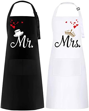 2 Packs Mr & Mrs Couple Aprons Set for Women Men Wedding Gift White Black