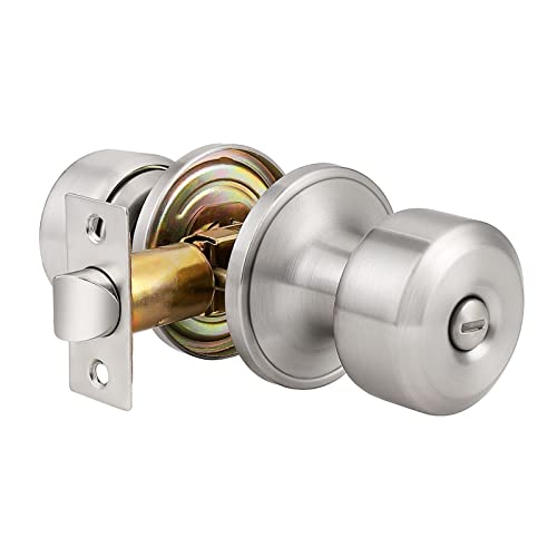 Probrico Privacy Door Knob with Lock, Internal Bed/Bath Door Knobs with Thumb Turn Lock Inside, Brushed Nickel Door Lock, Keyless Door Knob Lock for Interior Door, 1 Pack