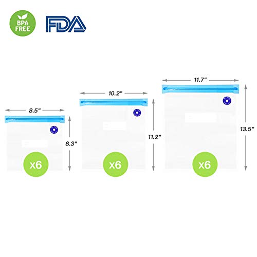 Sous Vide Bags - 20pack Reusable Vacuum Zipper Bags for Sous Vide Cooking, 3 Sizes food Storage Bags with 2 Sealing Clipsfor Anova and joule Cookers
