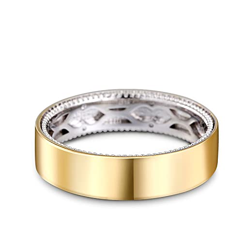 Image of Jeulia Floral Ring Band Sterling Silver Two Tone Leaf Carved Vintage Unique Hollow Flower Rose Gold Jewelry Engagement Wedding Bridal Sets Stackable Anniversary Promise with Gift Box (Men