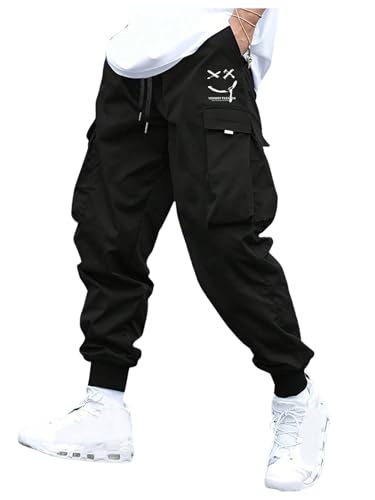 SOLY HUX Men's Sweatpants Drawstring Waist Printed Cargo Pants Street Outdoor Joggers with Pockets
