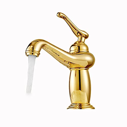 Mitigeur doré pour lavabo monotrou en laiton brossé rétro pour salle de bain élégante