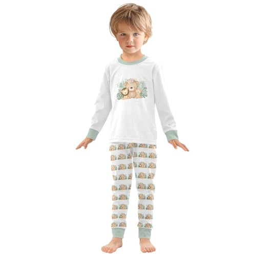 Cartoon Pajamas Set Cute Bear Lion Long Sleeve PJs Cotton Jammies Sleepwear Top and Pants Multicolor3