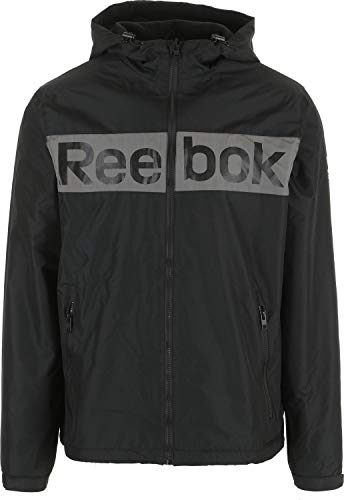 Reebok Logo 2 Fleece Lined Windbreaker Jacket Mens Sz M Black