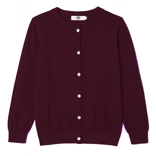 Image of Girls' Cardigan Sweater [Cute Petal Buttons] Cotton Long Sleeve Crewneck Uniform Sweater for 5-14 Years Girls