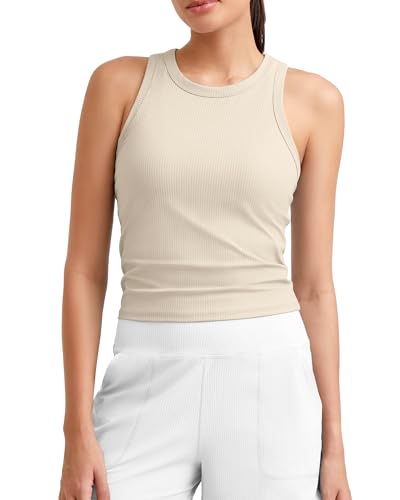 Image of G4Free Workout Tank Tops for Women Slim Fitted Racerback Ribbed Athletic Gym Yoga Tanks Summer Casual