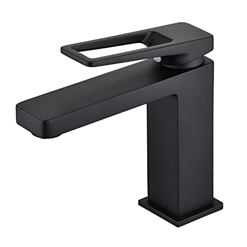 SHUNLI Robinet Salle de Bain Mitigeur Lavabo,Moderne Robinet de lavabo Design Créatif,Monotrou Mousseur Robinetterie,Laiton Pure,Noir Cover