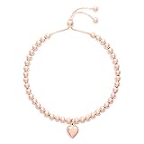 Hatton Jewellery Heart Charm Bracelet, 18K Rose Gold over Sterling Silver Bracelet for Women, slider style clasp and adjustable in size. Made in Italy and Gift boxed