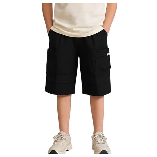 Happy Cherry Shorts Garçon Ado Bermuda Baggy Enfant Taille Élastique Short Skate École Y2K Vintage Streetwear Noir 13-14 Ans
