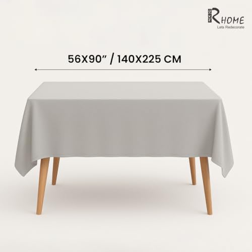 Image of R home 100% Cotton Solid Table Cover | 200 GSM Thick Fabric, Anti-Skid | Machine Washable & Reusable | Ideal for Dining Table & Centre Table, Easy Maintenance (FINT Grey, 56 x 90 Inch)