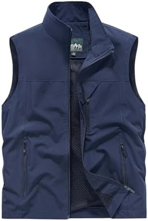 Men's Softshell Vest Outerwear Zip Up Sleeveless Quick Dry Fishing Vests Outdoor Casual Multi Pocket Jacket for Hiking Golf