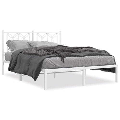 XHNIFBN Marco de cama de metal blanco de 140 x 190 cm con cabecero y somier de láminas, diseño moderno, resistente y duradero, para dormitorio, habitación de invitados, habitación de los niños