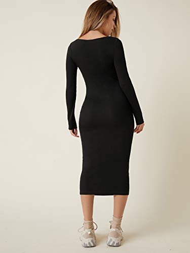 Verdusa Women's Basic Square Neck Long Sleeve Bodycon Pencil Dress Black S #TOP1