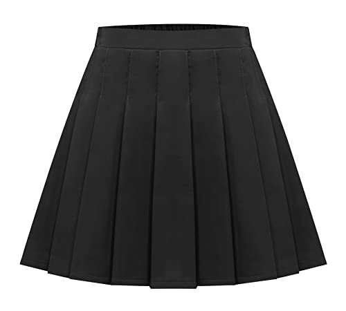 Adigau Enfant Fille Jupe Ecolière Plissé Jupe-Short Intégré Uniforme Scolaire Jupe Fille Patineuse Tennis Printemps Automne Noir 12-13 Ans Cover