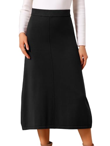 Seta T Women's Sweater A-Line Skirts Elastic High Waist Stretchy Ribbed Knit Fashion Midi Skirt