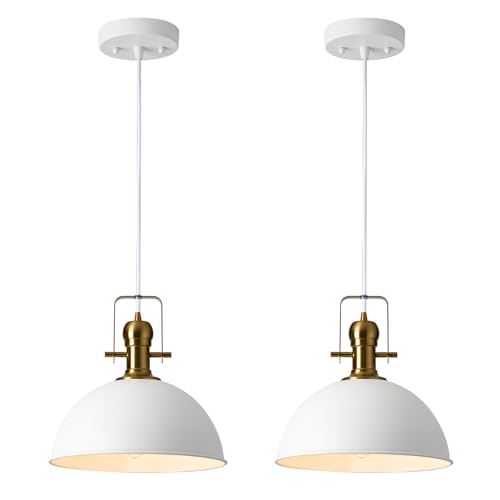 Image of 12 Inch Sandy White Modern Pendant Light for Kitchen Island 2 Pack | ETL Certificate, Easy to Install,Adjustable Height Cord,Vintage Industrial Dome Hanging Light Fixtures
