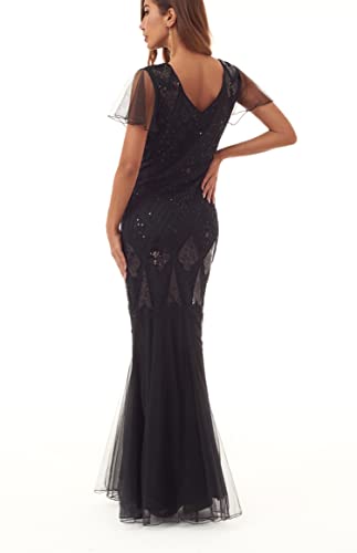 Image of Women Evening Dress 1920s Flapper Cocktail Mermaid Plus Size Formal Gown with Long Gloves