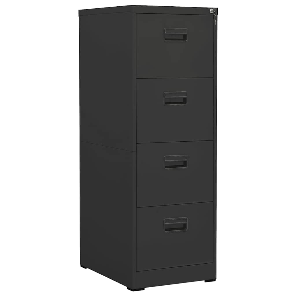 Szafa na akta antracytowa 46 x 62 x 133 cm stal | 4 szuflady z zamkiem, zdejmowane drążki do zawieszania na format A4 lub Legal, pełne prowadnice na łożyskach kulkowych