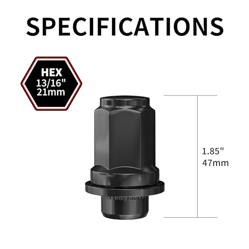Richeer 24Pcs M12x1.5 OEM Factory Style Black Lug Nuts for Tacoma, 4Runner, FJ Cruiser, GX460, GX470, Mag Washer Style, 1.85 inch Tall - 13/16"(21mm) Hex, 12x1.5 Black Lug Nuts - Thumbnail 2
