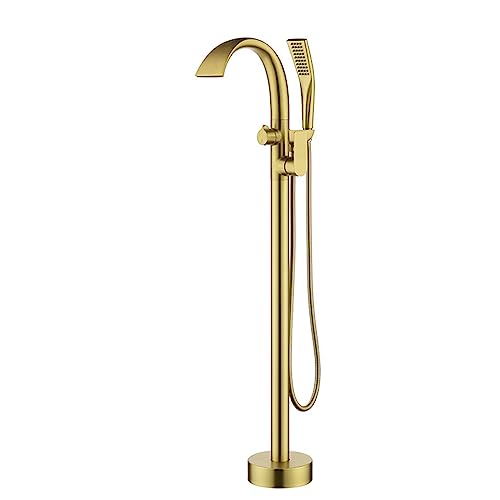 XRPOUXMTE Grifos de baño en Cascada para bañera Independiente, Mezclador Monomando de un Solo Orificio con caño Giratorio de 360°, Color Dorado Cepillado.
