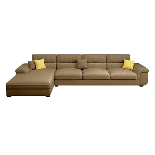 Image of Italino 5 Seater Luxurious L Shape Fabric Sofa Set (Left Side Lounger, Beige) | 5 to 6 Person Wooden Corner Sofa Couch for Living Room Bedroom Home Hall Furniture | 1 Year Warranty