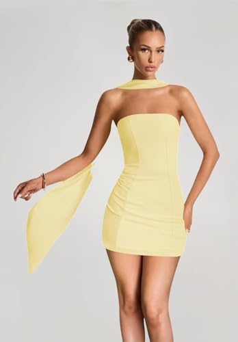 Loyeloy Short Homecoming Dresses for Teens with Scarf 2025 Strapless Prom Dress Chiffon Mini Cocktail Dress2