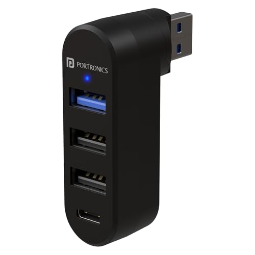 Portronics MPort Spin 4-in-1 USB Hub Dock with Type-C, USB 3.0 SuperSpeed, Rotating USB Plug, 2-Port USB 2.0 High-Speed, for Laptop, PC (Black) view 1