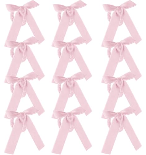Gandeer 12 Pcs Christmas Napkin Rings Velvet Bow Holders, Pink